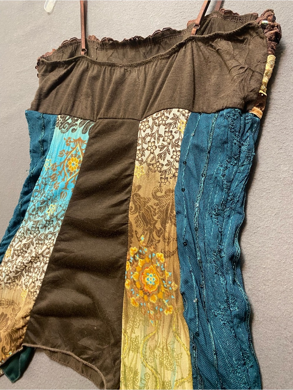 Studio Y Vtg Y2K Teal, Brown & Gold Patchwork Spaghetti-Strap Camisole- Small - Picture 6 of 10